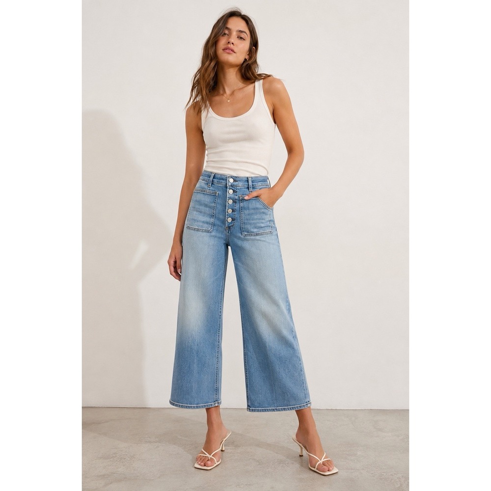 Citizens of Humanity Lyra Wide Leg Crop Jeans Button Fly Patch Pocket 25